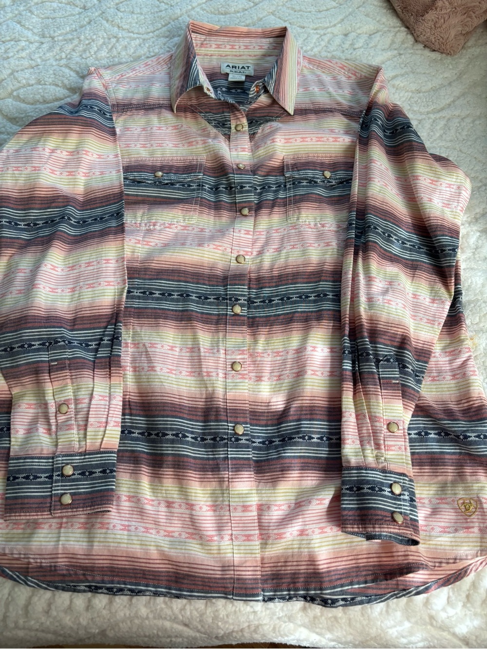 Ariat Striped Button-Down Shirt in Pink, Navy, Cream